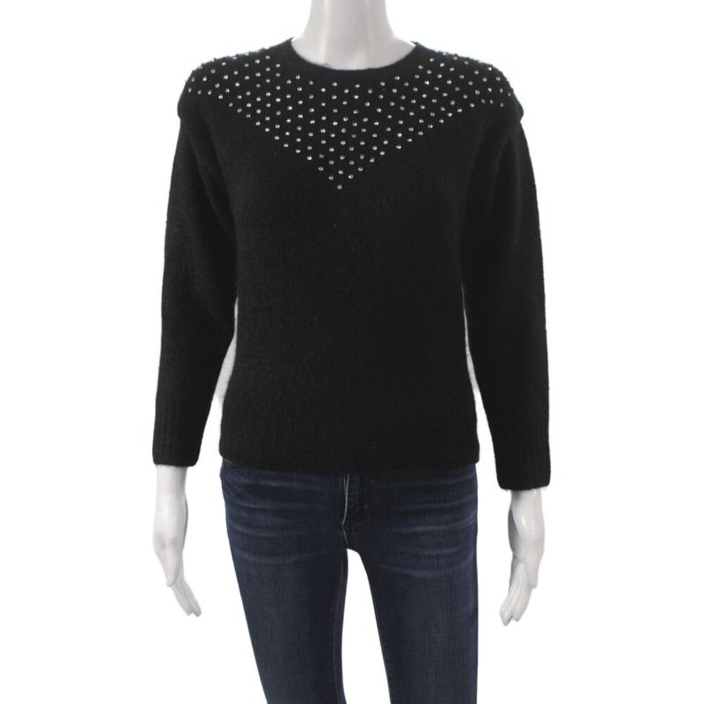 Retrofete Womens Studded Black Mohair Pullover Crewneck Long Sleeve Size S